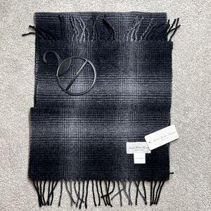 NWT Italian Woollen Treasures Luxury 100% Lambs Wool Scarf 14" x 69” Gray Plaid